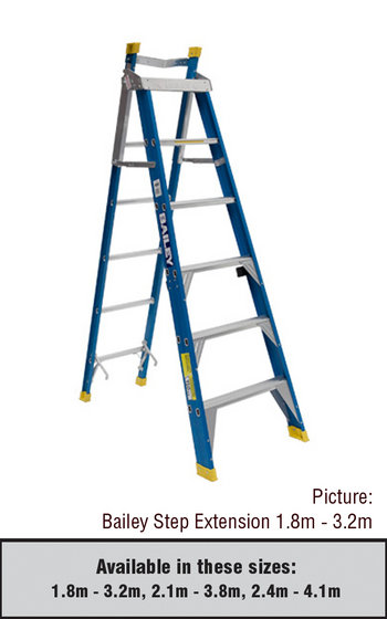 Bailey Fibreglass Step Extension Ladder 8ft (2.4m - 4.1m) - Heavy Duty 